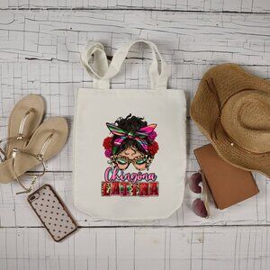 Women's Chigona Latina Messy Bun Heavy Canvas Cotton Custom DTF Tote Bag